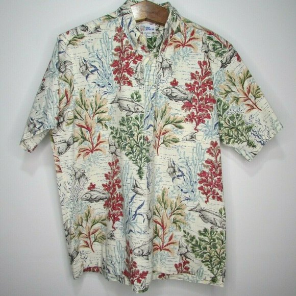 Men's Reyn Spooner 1/4 Button Reverse Print Hawaiian Shirt Sz Large - Picture 1 of 4